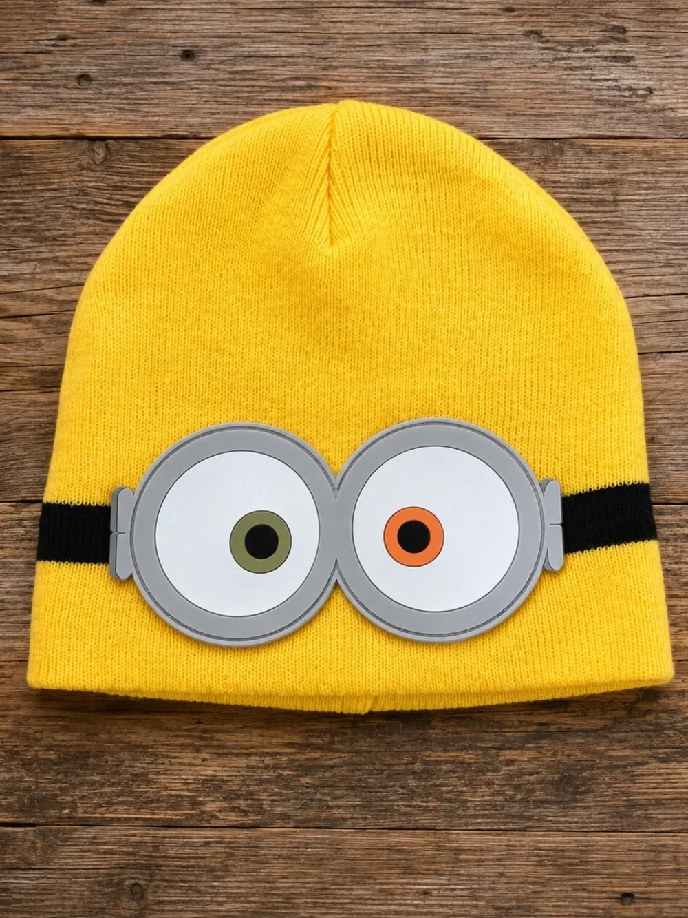 Minions Bob Beanie Yellow 3D Goggles Two-Tone Eyes Knit Hat OS